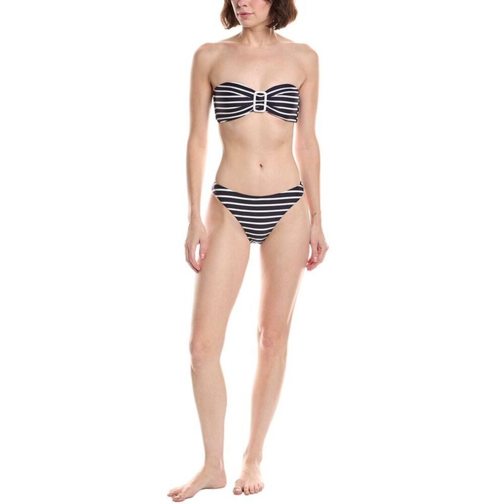Milly Womens 2Pc Nautical Metallic Stripe Bandeau Set, Navy